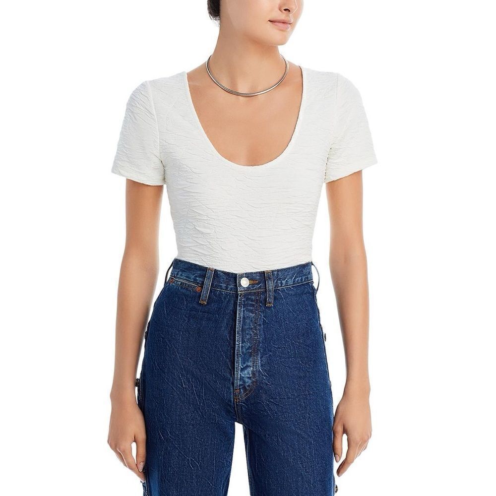 Good American NWT Textured Scoop Neck Cropped in ivory size 2